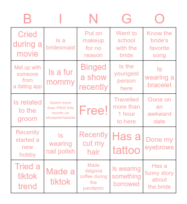 Bridal Shower Bingo Card