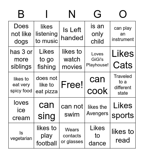 Get to Know You Bingo Card