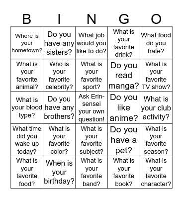 Get to know each other! Bingo Card