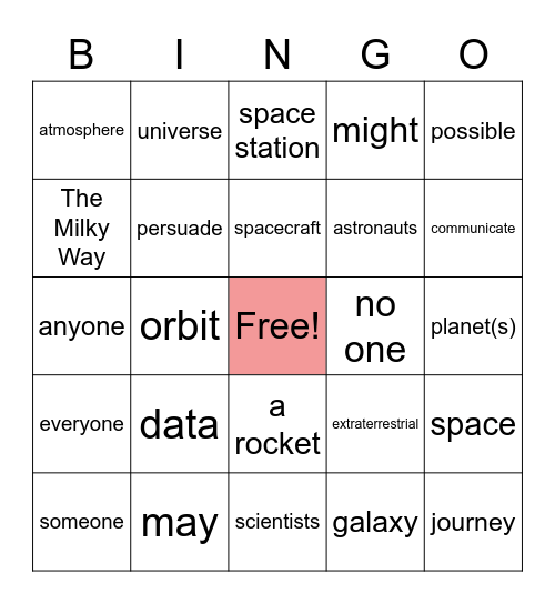 PRM 5 Unit 4 Space Vocabulary Bingo Card