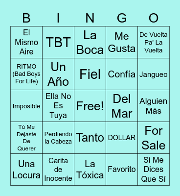 LATIN HIT MIX MUSIC BINGO Card
