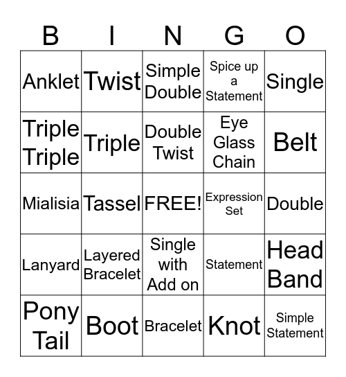 Mialisia Blingo Bingo Card