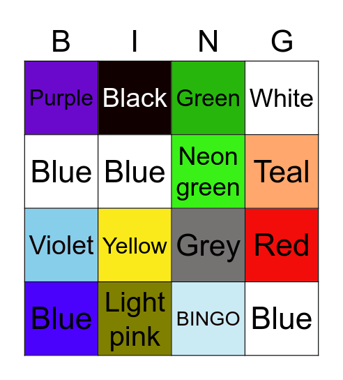 Colours bingo Card