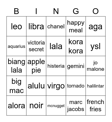 alulu’s bingo Card