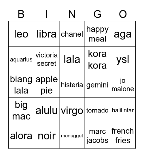 alulu’s bingo Card