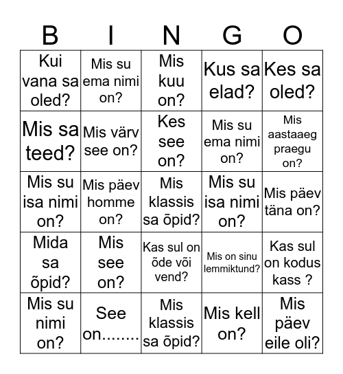 MINU  EESTI  KEEL Bingo Card