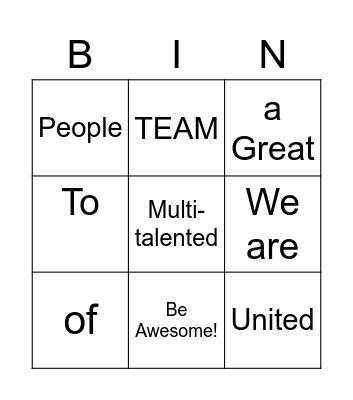 Great Team Bingo Card