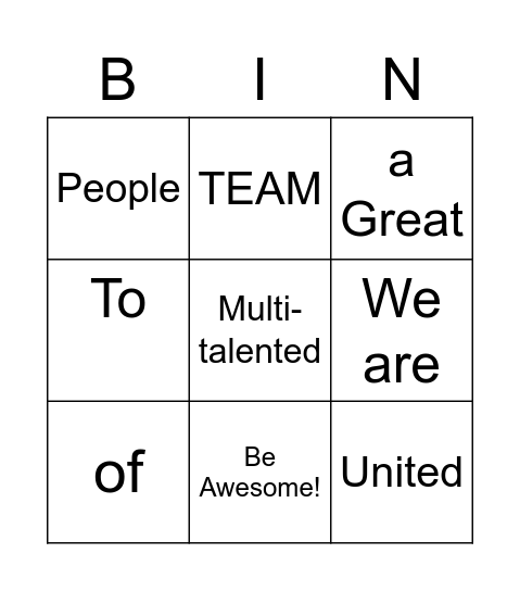 Great Team Bingo Card