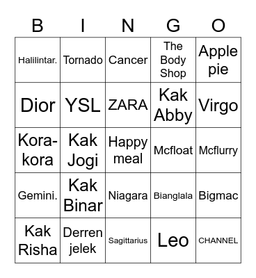 Laurentia’s Bingo Card