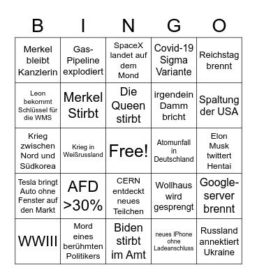 2022 Chaos Bingo DL3ON Bingo Card