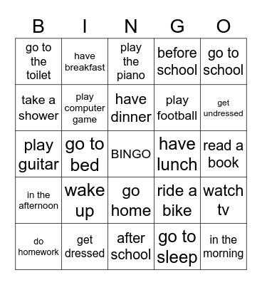 daily routine Bingo Card