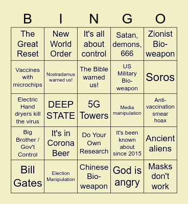 COVID-19 Conspiracy Bingo! Bingo Card