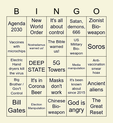 COVID-19 Conspiracy Bingo! Bingo Card