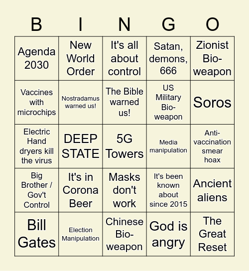 COVID-19 Conspiracy Bingo! Bingo Card