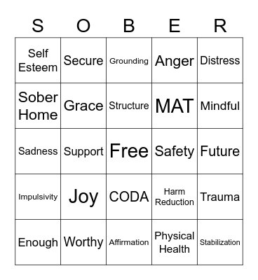 Recovery Bingo Card