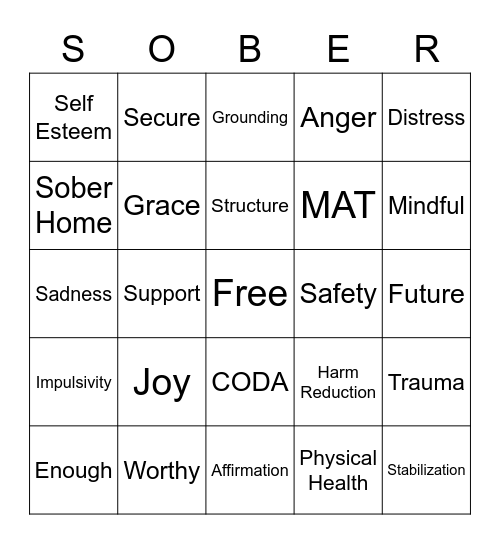 Recovery Bingo Card