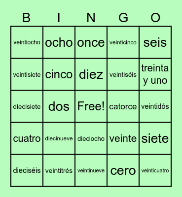 Números 0-31 Bingo Card