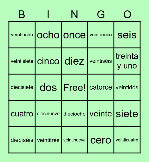 Números 0-31 Bingo Card