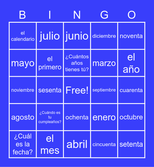 El calendario Bingo Card