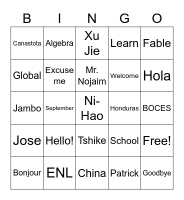 Welcome Back! Bingo Card