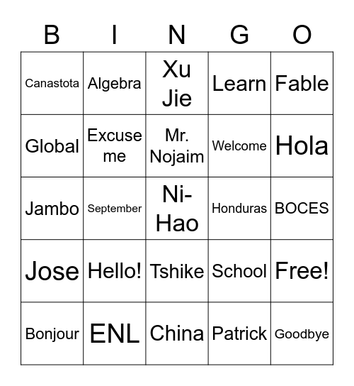 Welcome Back! Bingo Card