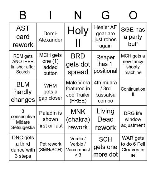 Endwalker Job Actions Trailer Bingo Card