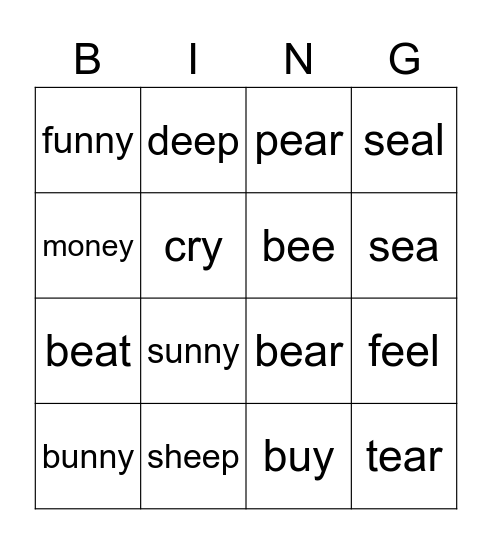 Grapheme Bingo Card