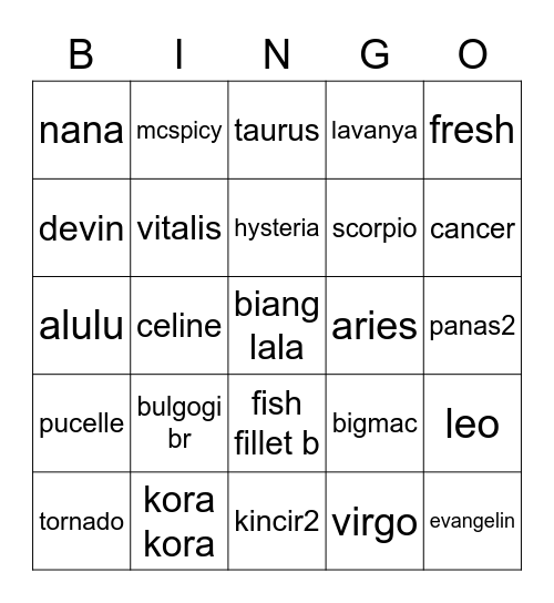 Untitled Bingo Card