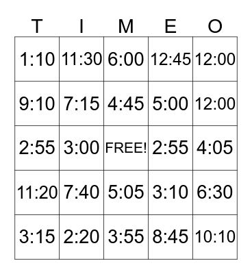 TIME-O Bingo Card