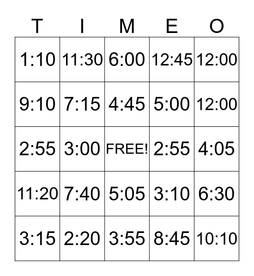 TIME-O Bingo Card