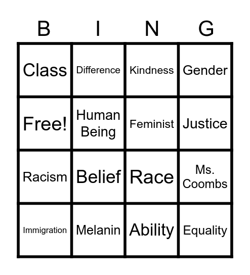 Social Justice Bingo Card