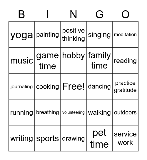 coping techniques Bingo Card