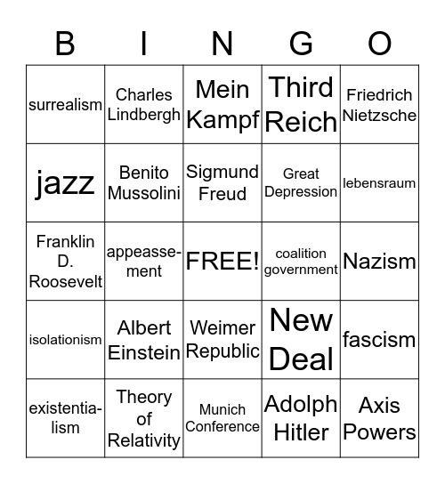 Global II  Chapter 31    Postwar   Bingo Card