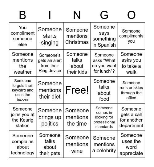 PD Office BINGO Card