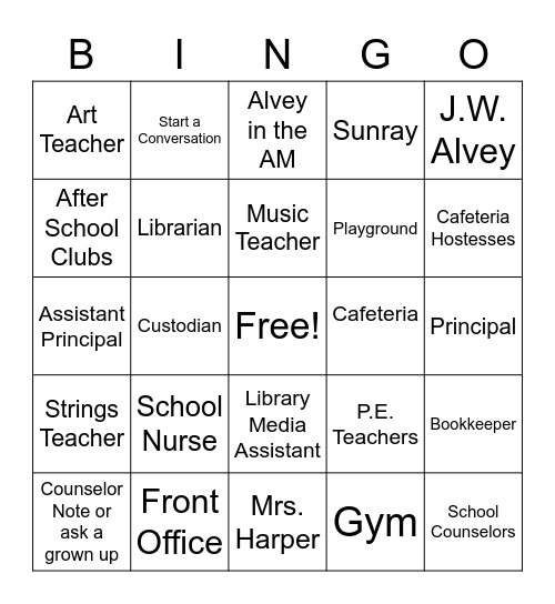 Alvey Bingo Card