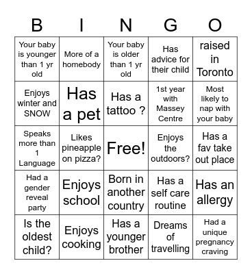 Getting to know you Bingo Card