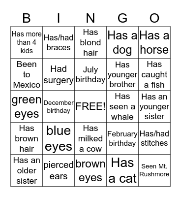 Mother-Daughter 2015 Bingo Card