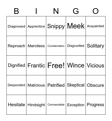 Vocabulary Bingo Card