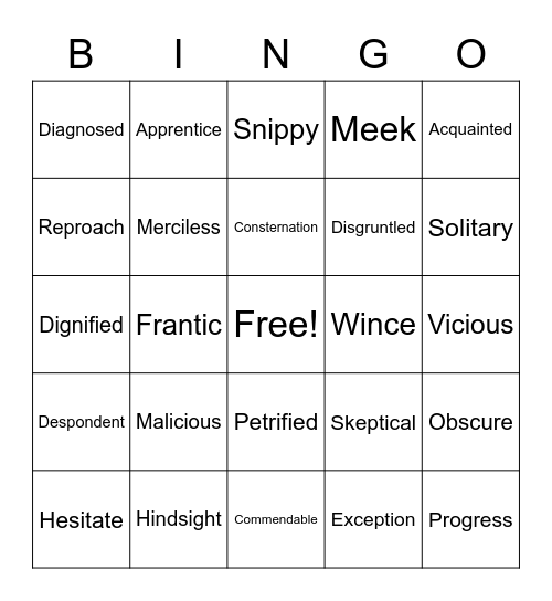 Vocabulary Bingo Card