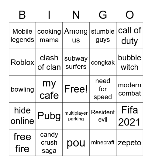 GAMES Bingo Card