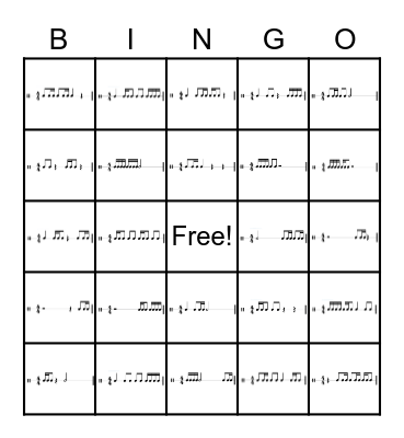 16th Note Rhythm Bingo Card