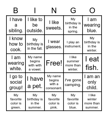 Get to Know Me Bingo Card