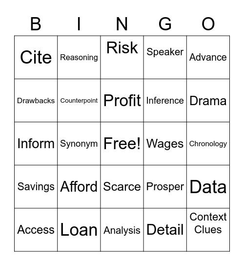 Unit 4 and 5 Vocabulary Bingo Card