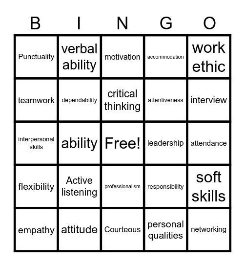 Employment Bingo Card