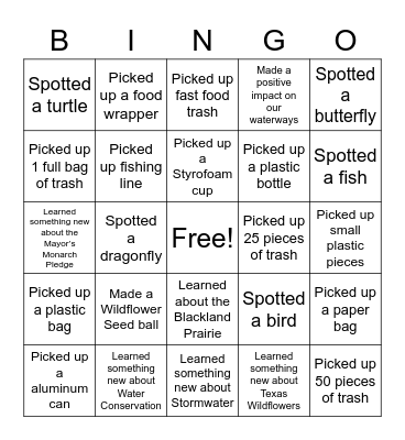 Community Cleanup - Wildflower Seed Event Bingo Card