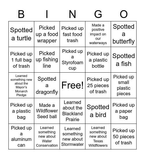 Community Cleanup - Wildflower Seed Event Bingo Card