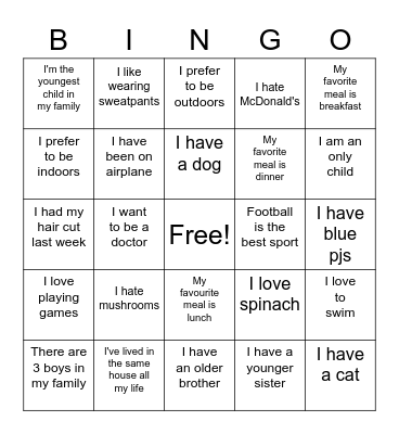 Ice breaker Bingo Card