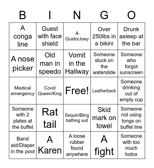 Cruise Bingo Card