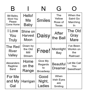 World's Greatest Songs Bingo Card