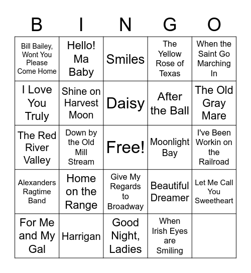 World's Greatest Songs Bingo Card